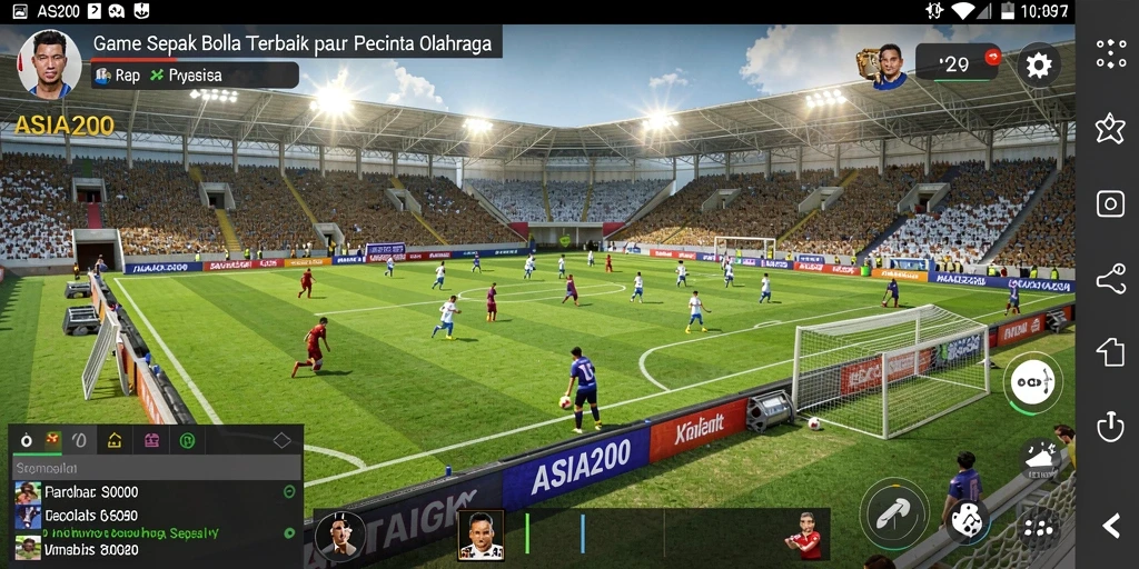 Tampilan utama gameplay ASIA200 yang menampilkan aksi sepak bola seru.