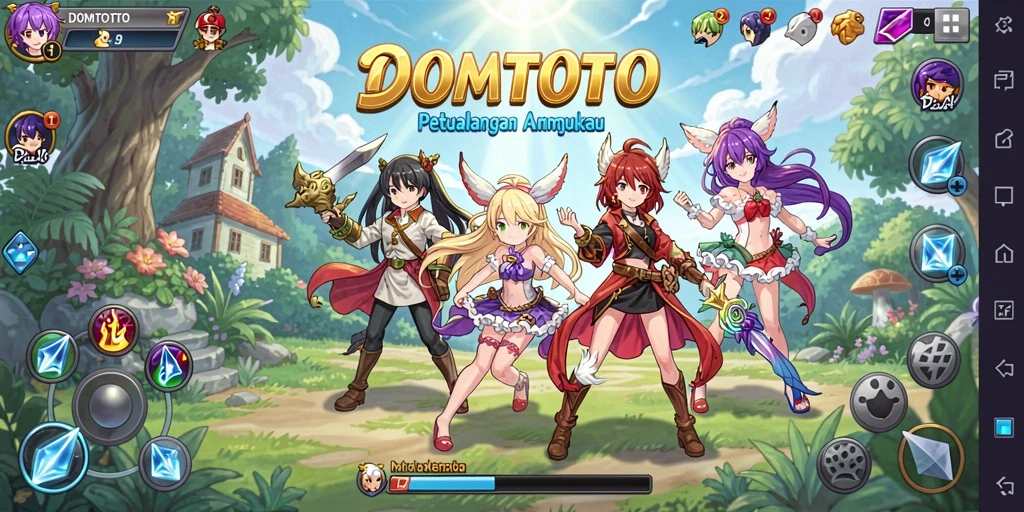 Tampilan gameplay seru dalam DOMTOTO dengan karakter anime yang menarik.