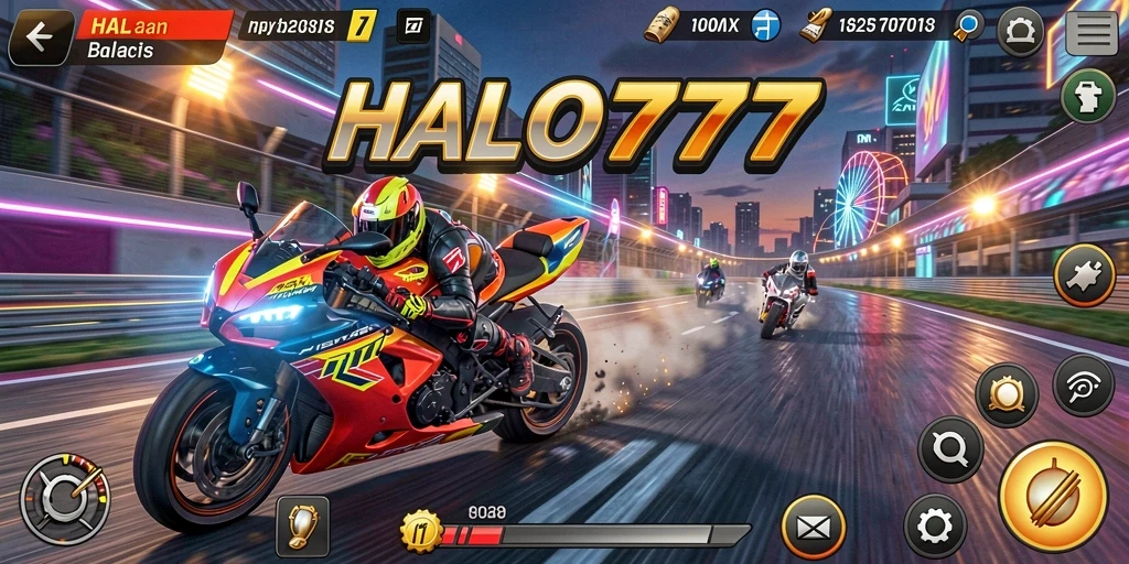 Tampilan gameplay menegangkan saat balapan di HALO777.