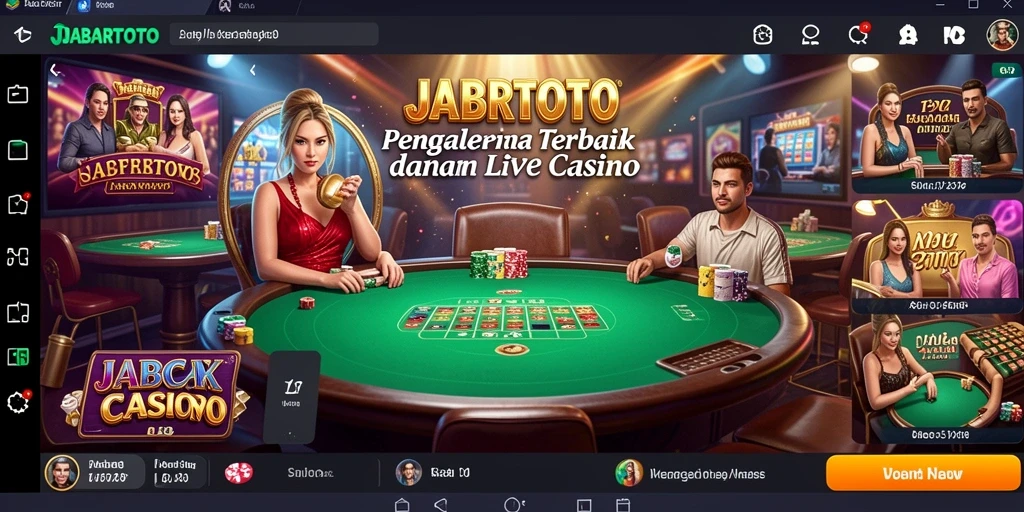 Tampilan gameplay JABARTOTO menunjukkan dealer profesional dan suasana kasino yang hidup.