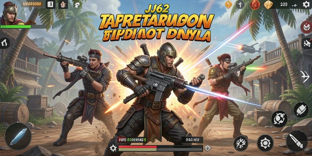 Screenshot utama JJ62 menampilkan aksi intens dalam permainan Battle Royale.