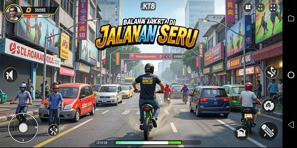 Tampilan gameplay JKT8 yang mendebarkan di jalanan Jakarta.