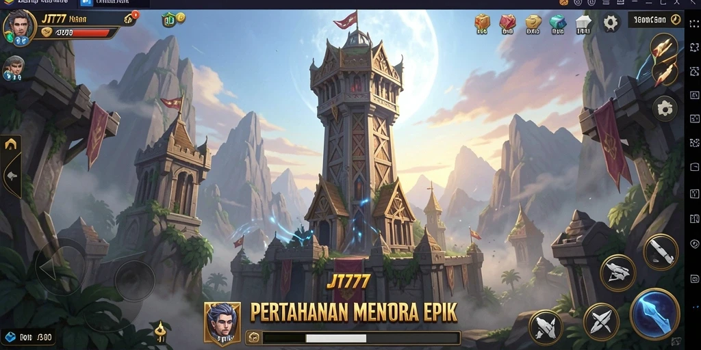 Screenshot gameplay JT777 dengan aksi menara pertahanan yang seru.