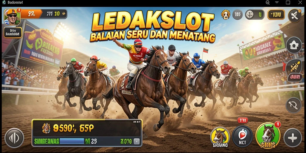 Screenshot menampilkan momen balapan yang mendebarkan di LEDAKSLOT.