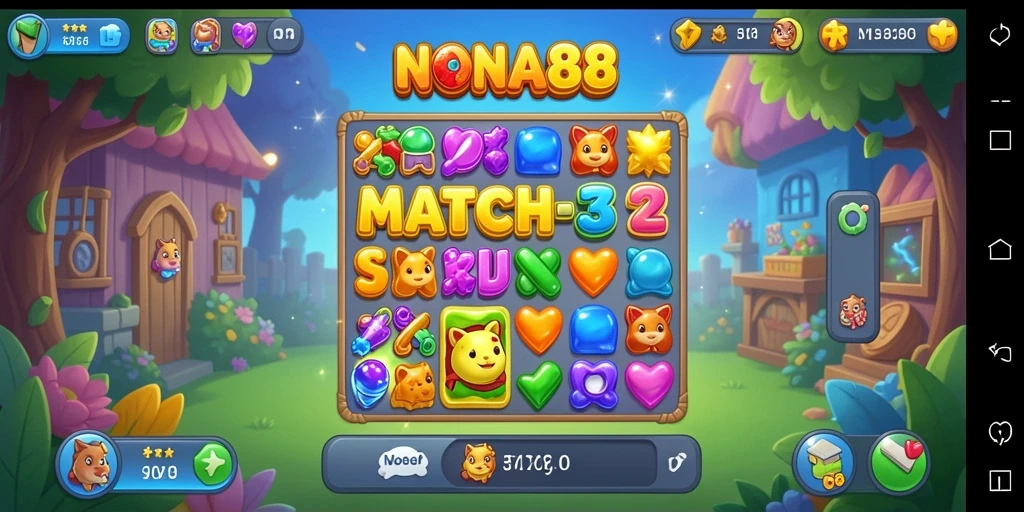 Screeshot gameplay <strong>NONA88</strong> dengan aksi mencocokkan yang menantang.