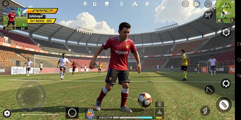 Screenshot gameplay PCPC7 yang menunjukkan aksi olahraga yang intens.