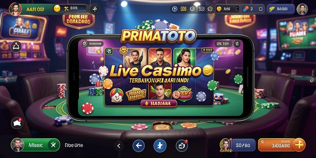 Screenshot PRIMATOTO menampilkan dealer live yang sedang beraksi di meja permainan.