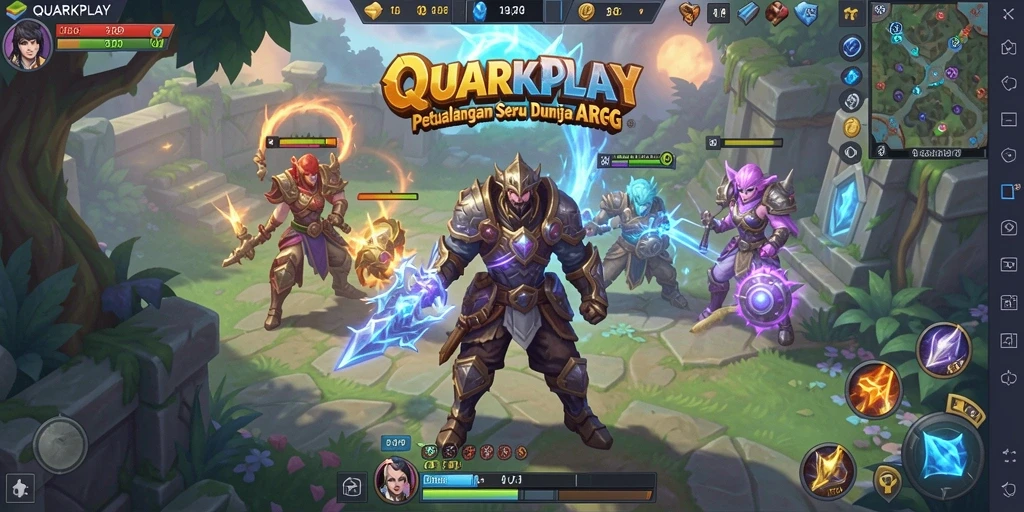 Tangkapan layar gameplay QUARKPLAY menampilkan aksi seru dalam pertempuran ARPG.