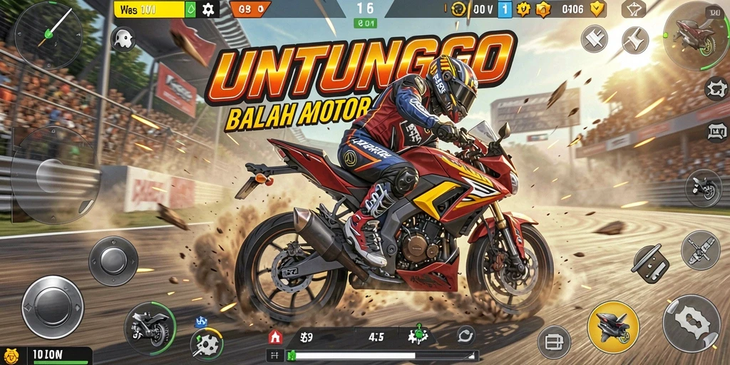 Tangkapan layar menunjukkan aksi balapan seru dari UNTUNGGO.